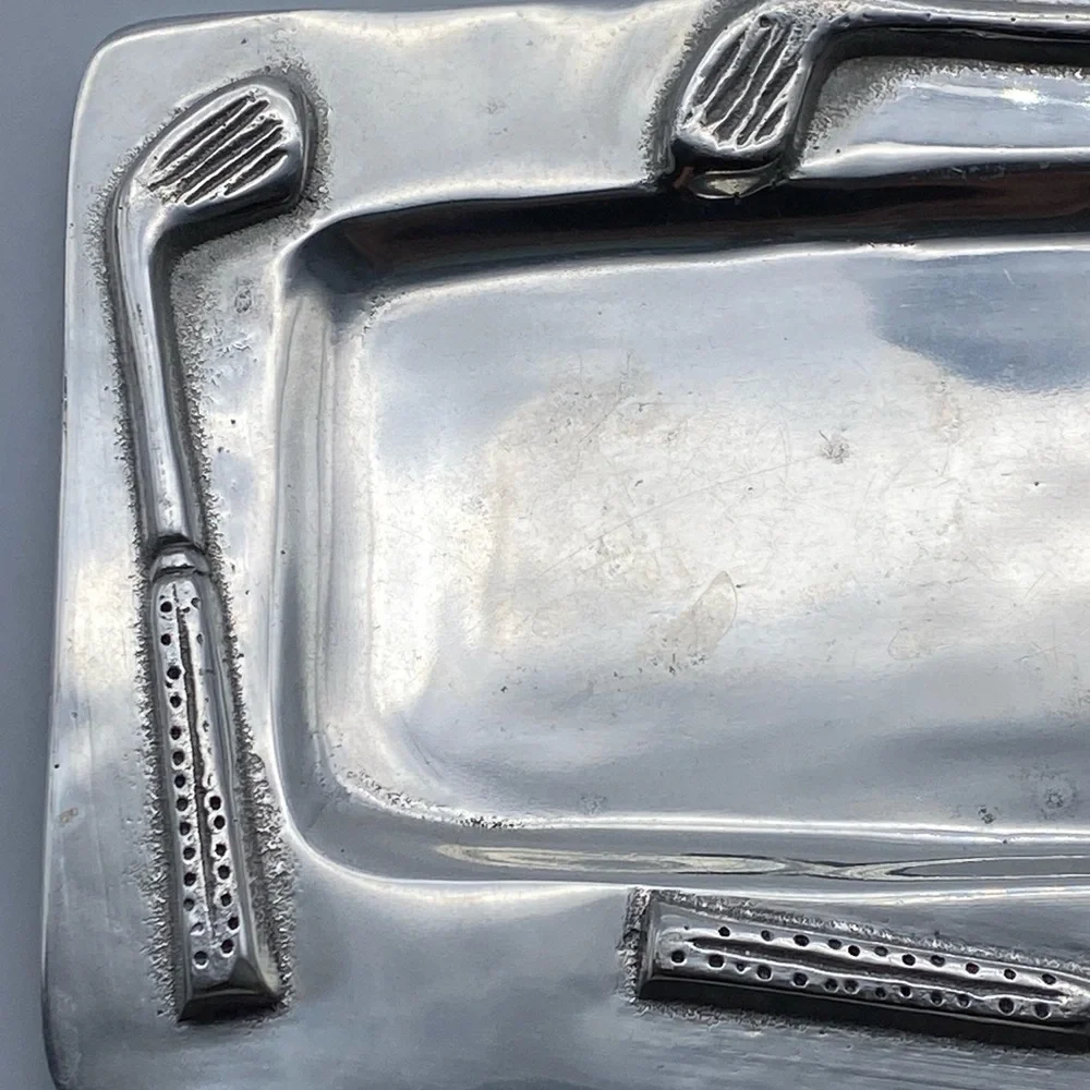 Polished Pewter Rectangular Trinket Dish Golf Theme